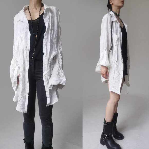 Ann Demeulemeester large white blouse boyfriend oversize silk button dow… - Picture 13 of 16